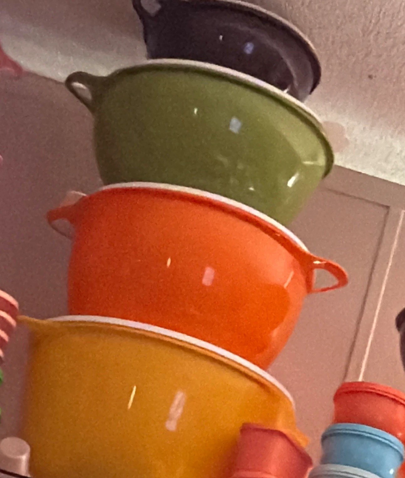 Multicolor Plastic Nesting Mixing Bowl Set w/ Handles, 4-Piece Stackable 14 in