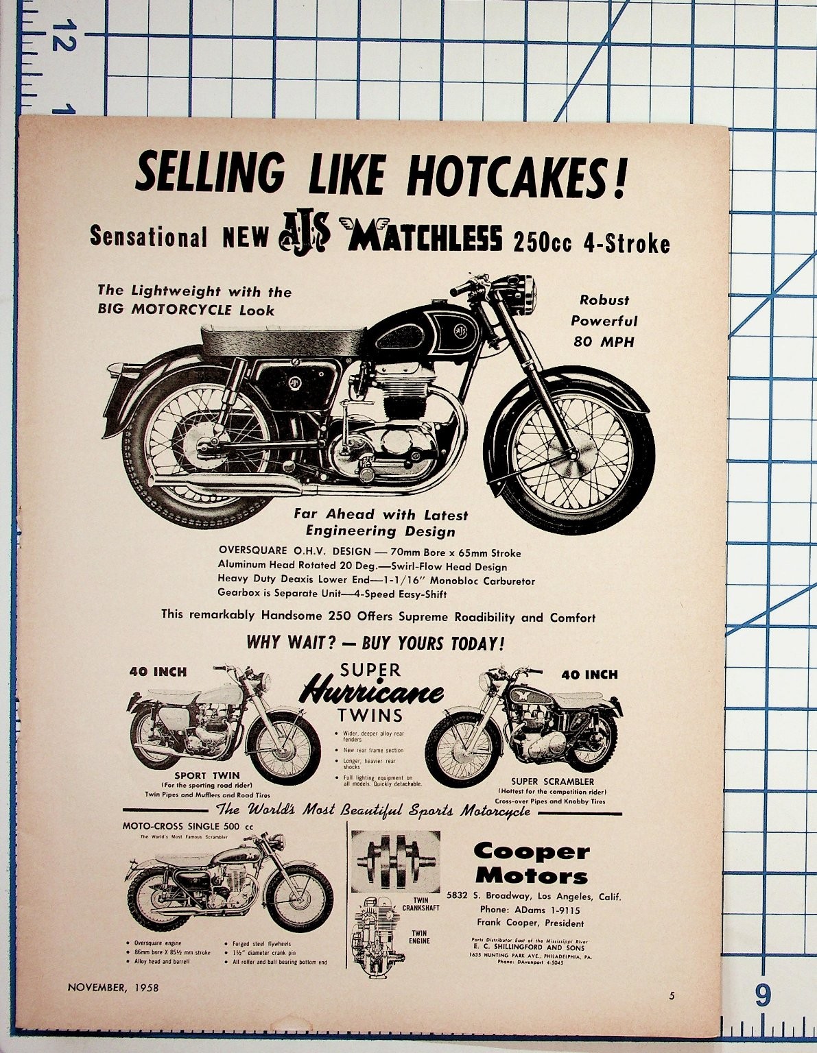 1958 AJS Matchless 250cc Motorcycle Ad - Super Hurricane Twins Vintage Print