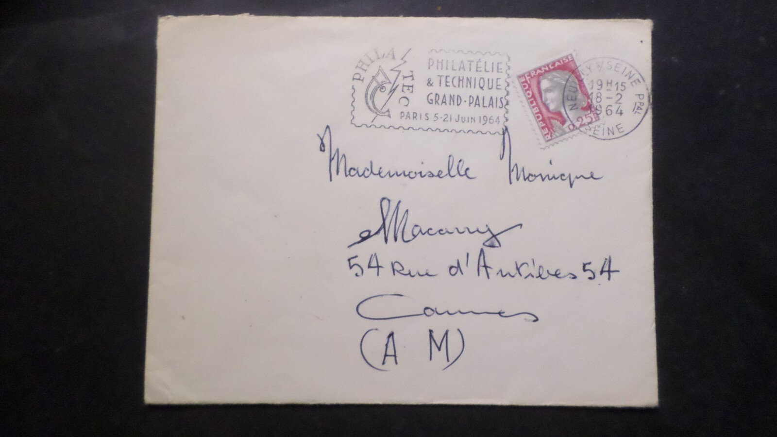 FRANCE 1964 CACHET FLAME PHILATEC 64 LETTER MARCOPHILIA Stamp 1263 MARIANNE