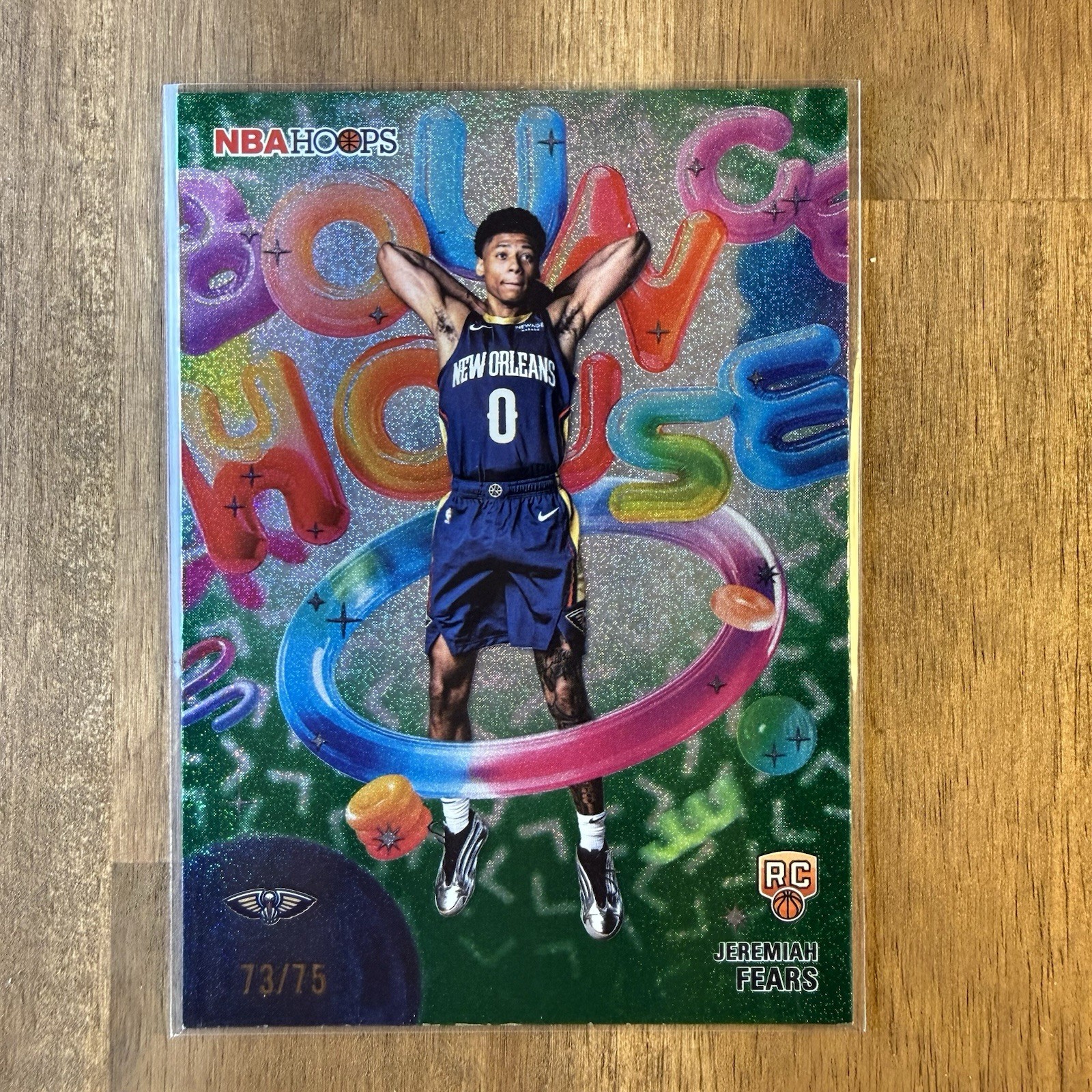 2025-26 Topps NBA Hoops Jeremiah Fears Green Pixel Burst Bounce House RC /75