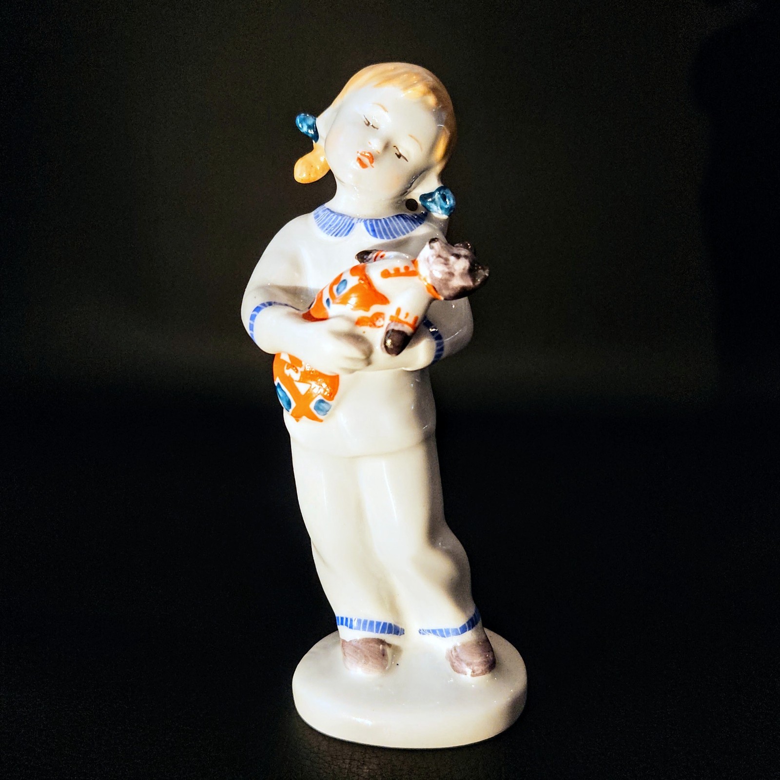 RARE Vintage Soviet Lomonosov Porcelain Girl Bear Lullaby Figurine Stolbova 1C