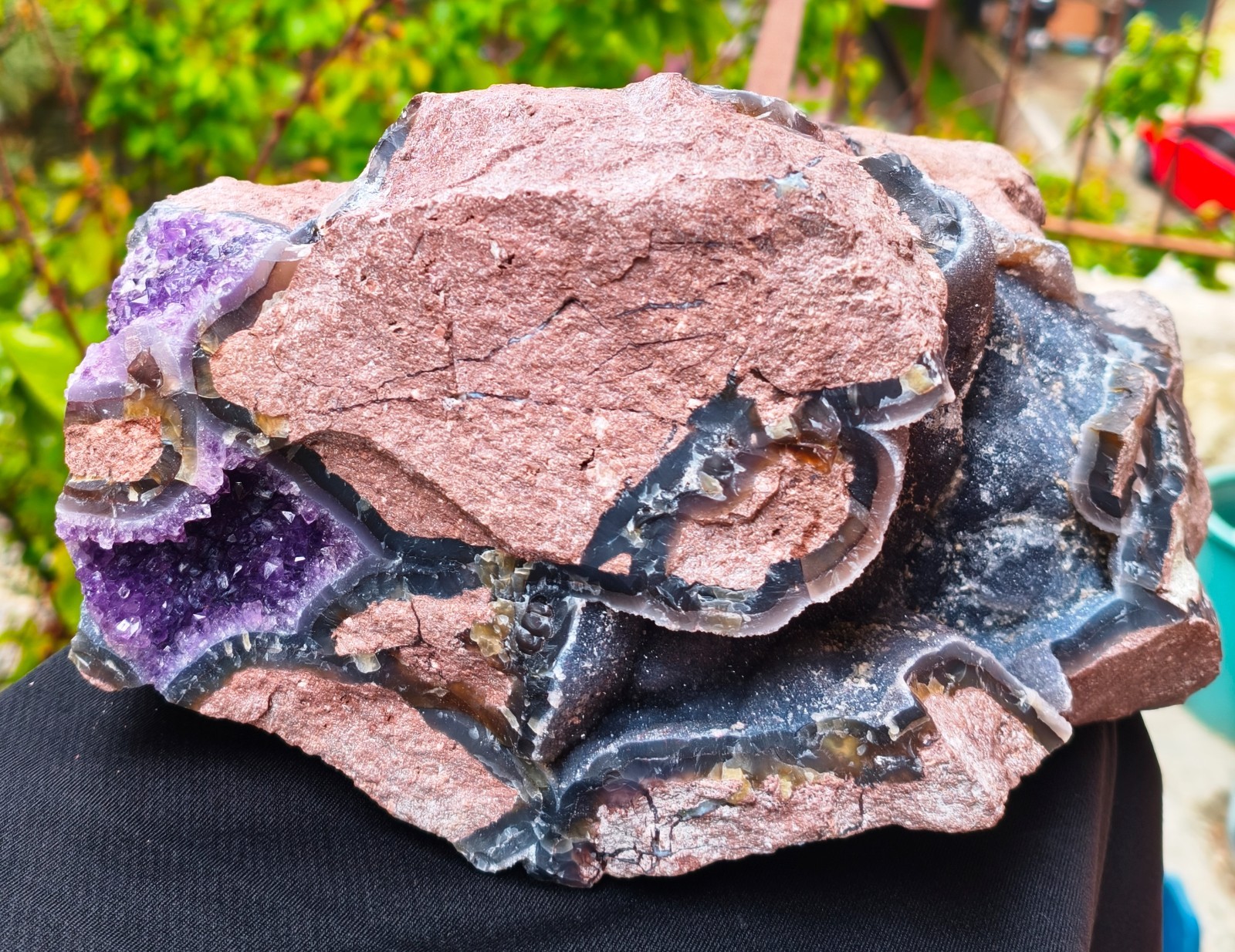 10 Lb 10 Oz Big Rare Black Galaxy and Purple Amethyst On Andesite Ankara/Turkey