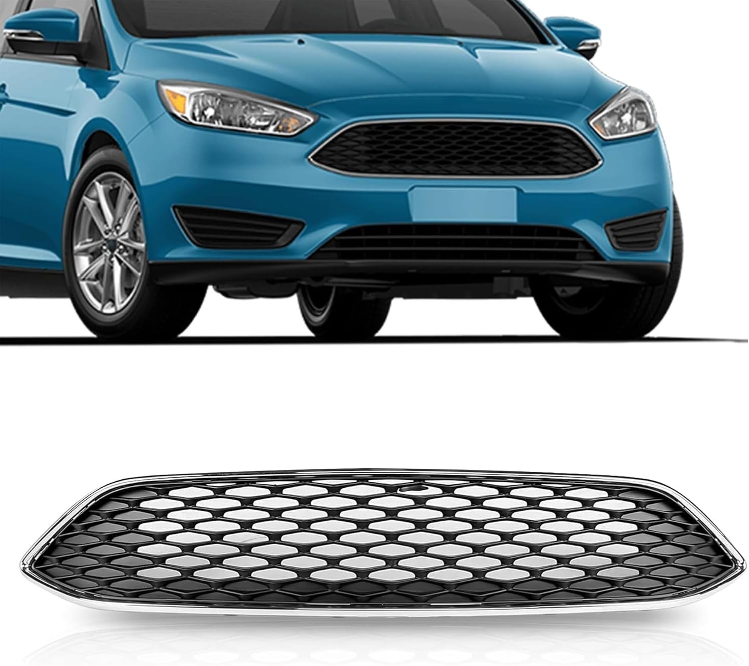 Front Upper Honeycomb Style Grille Black with Chrome Trim Compatible with 2015 
