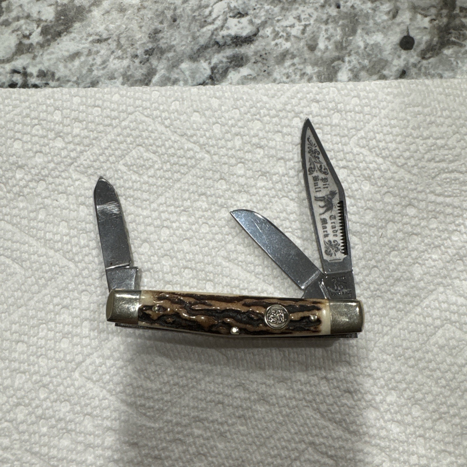 1996 BULLDOG BRAND 3 Blade STAG STOCKMAN KNIFE 