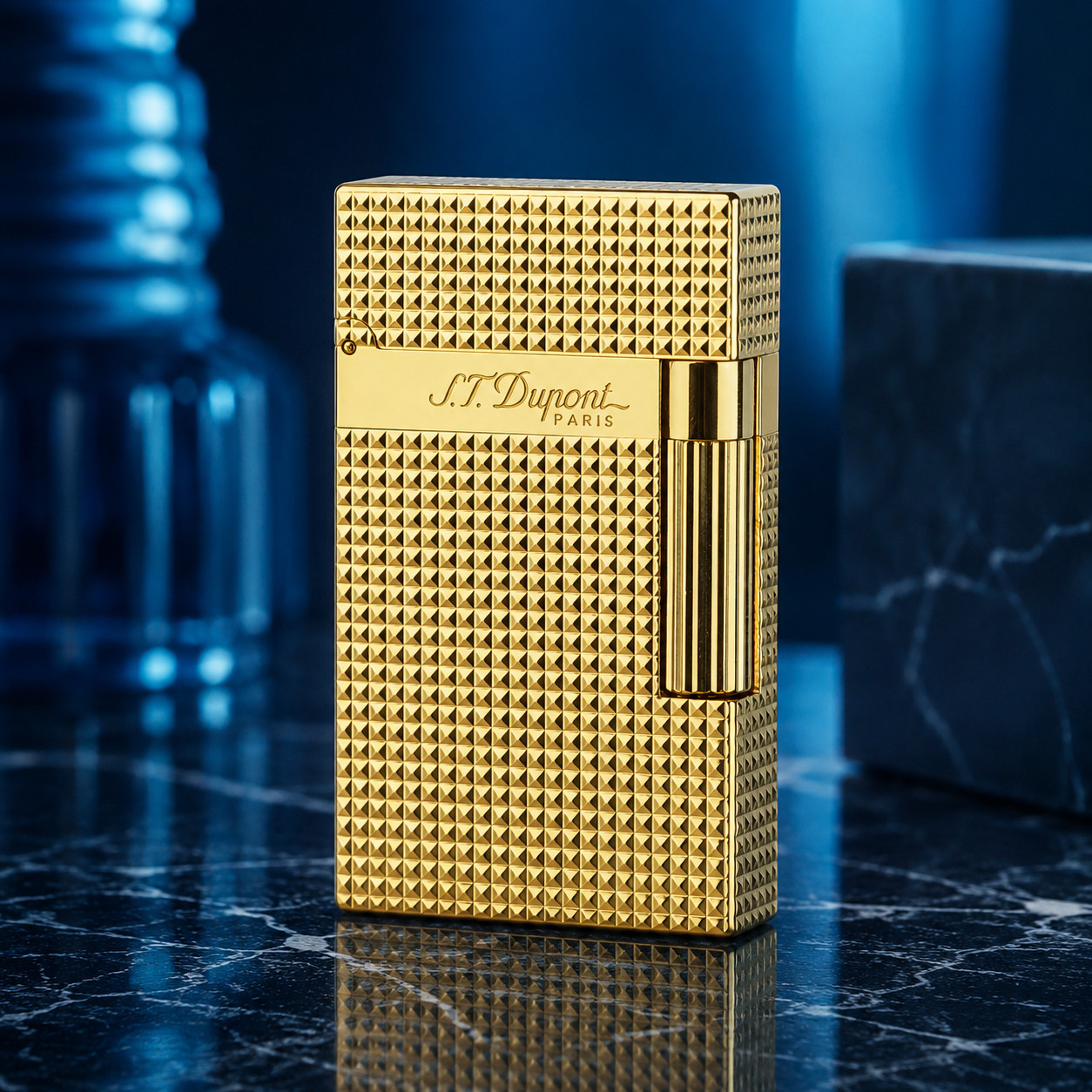 S.T. DUPONT Lighter Ligne2 Diamond head Gold Double Flame Ping Sound