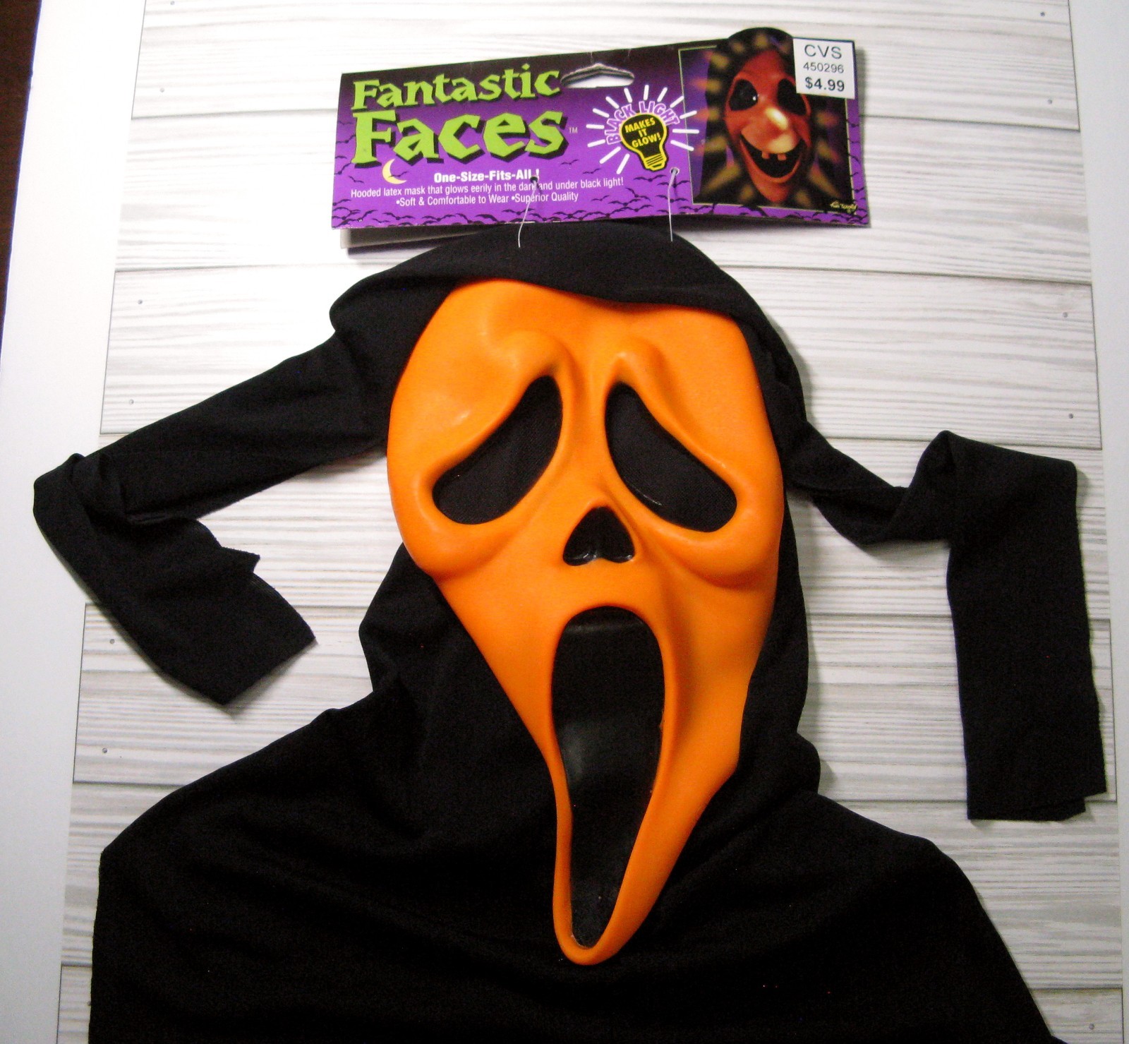 Fun World Fantastic Faces Vtg 90s Mask Orange Scream Ghost With Tag Musty Odor