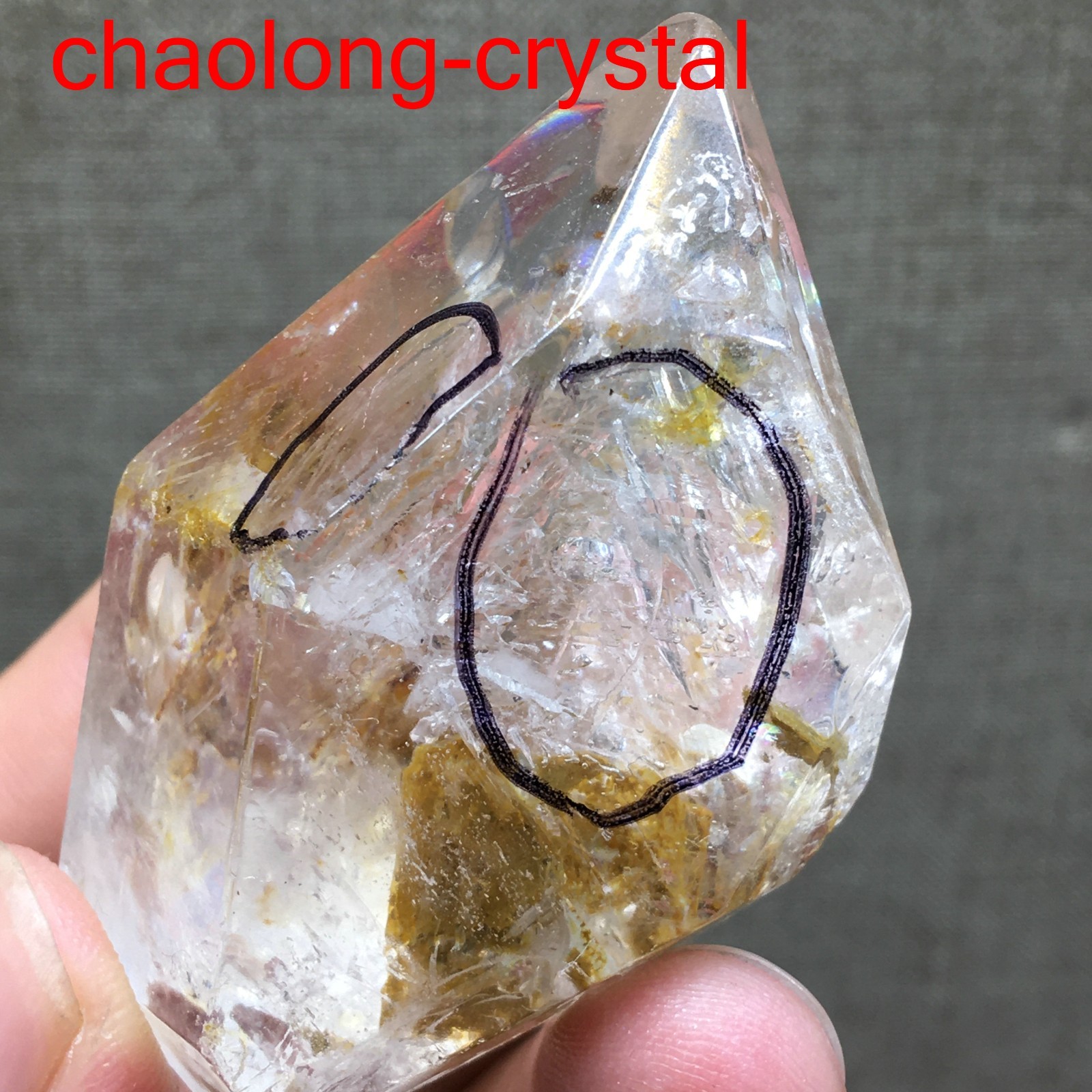 64g Natural 56mm Herkimer Diamond Enhydro healing Crystal Gem&moving water drop