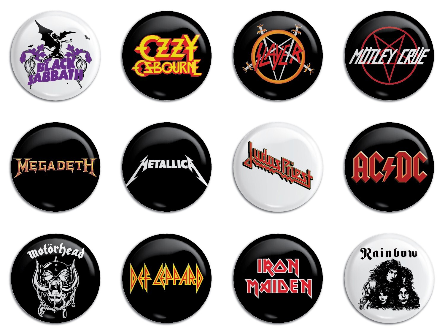 Heavy Metal Buttons/Pinbacks Set 1 Black Ozzy Motley Iron Judas Sabbath Maiden