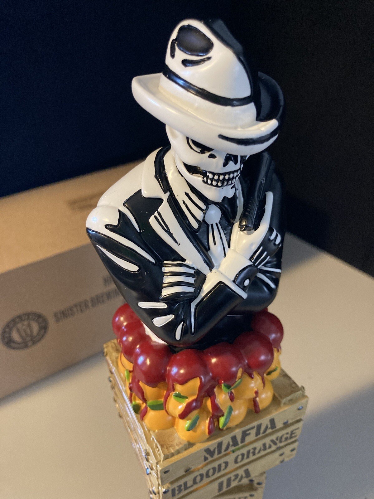 Sinister Brewing Beer Tap Handle Mafia Blood Orange IPA Skeleton Skull Gangster