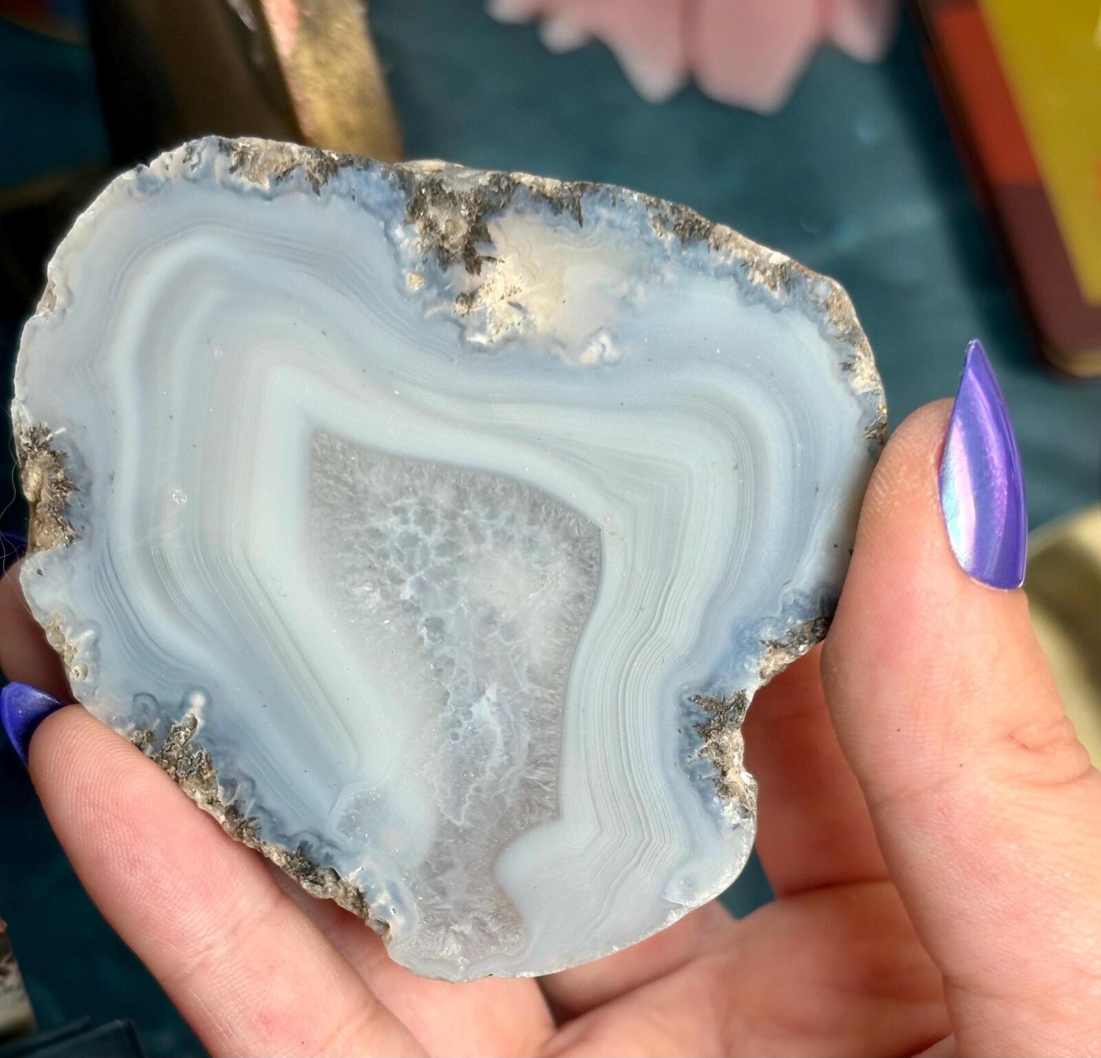 Blue Banded Agate Nodule, Polished Pale Blue and White Agate, Mineral Specimen