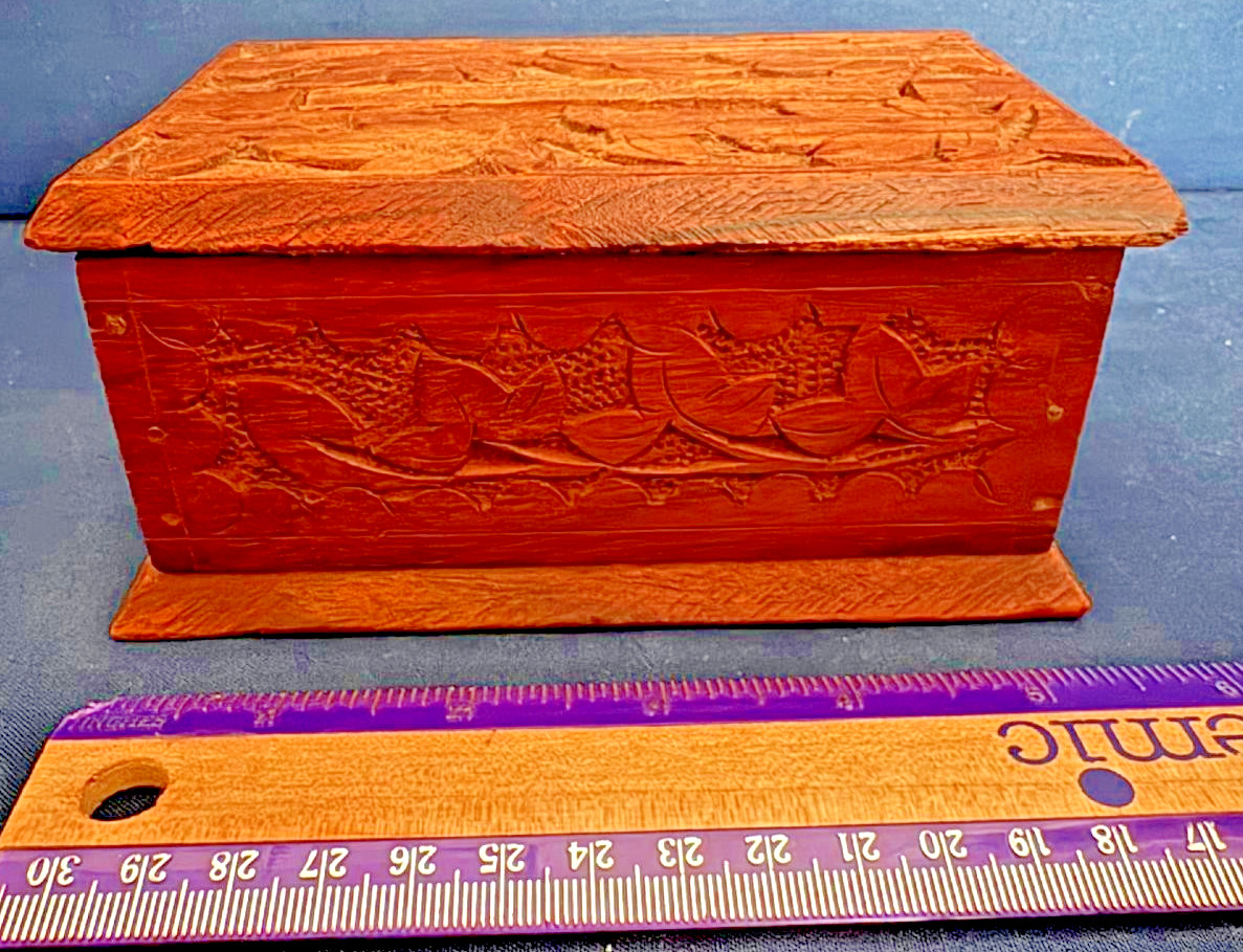 Vintage Hand Carved Wooden Cigarette Dispenser Box