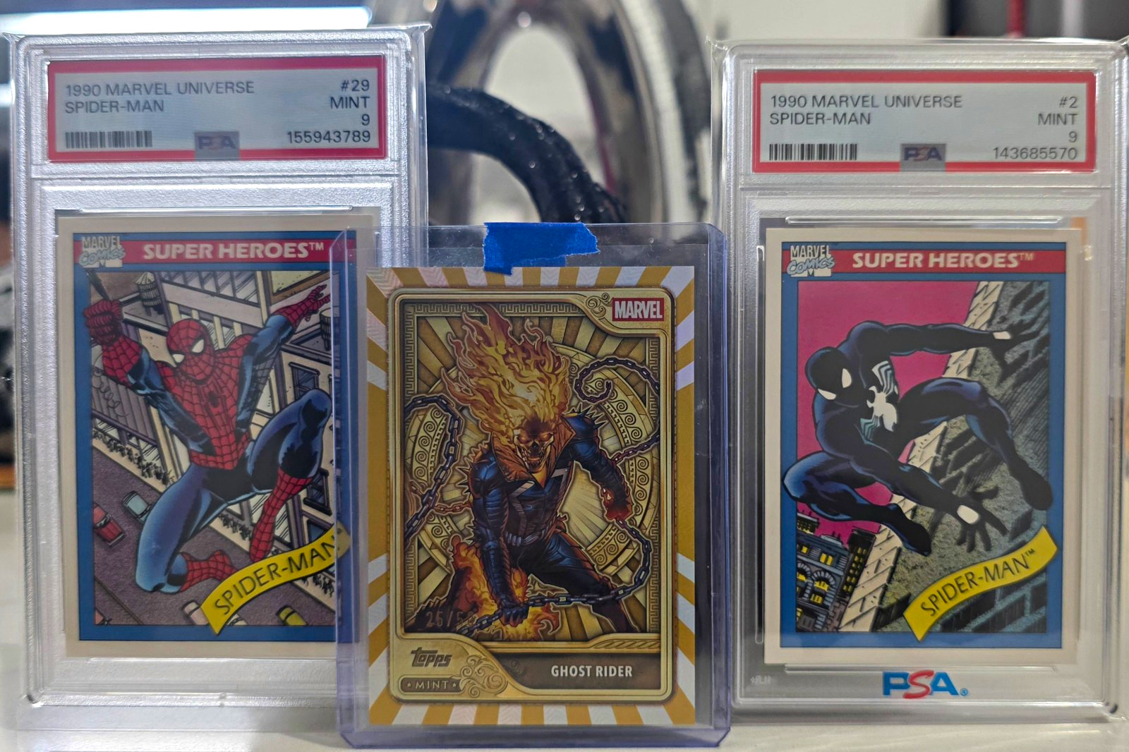 1990 Impel Marvel Universe Spider-Man #2 & #29 PSA 9 + Ghost Rider Gold Lot of 3