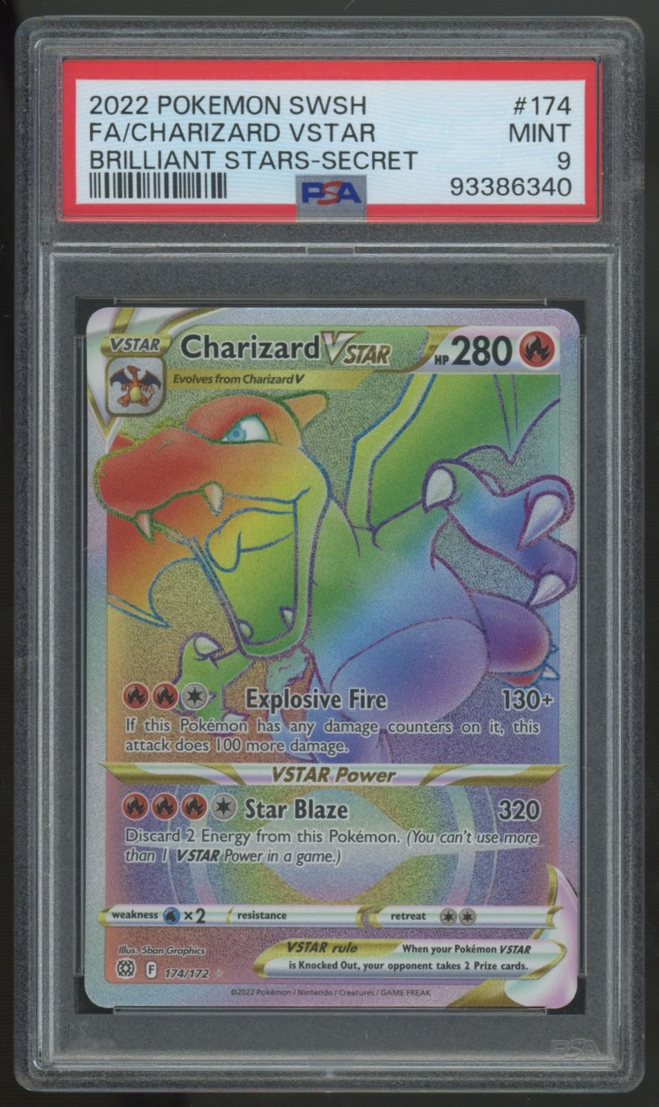2022 Pokemon Charizard VStar Brilliant Stars Secret Rare #174 PSA 9
