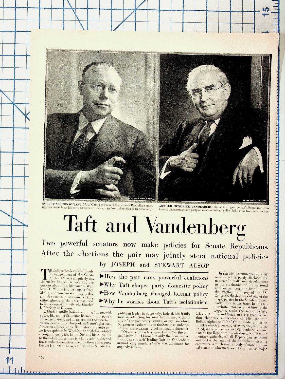 1940s Taft Vandenberg Article Magazine Pages Adolphe Menjou Ads Ephemera