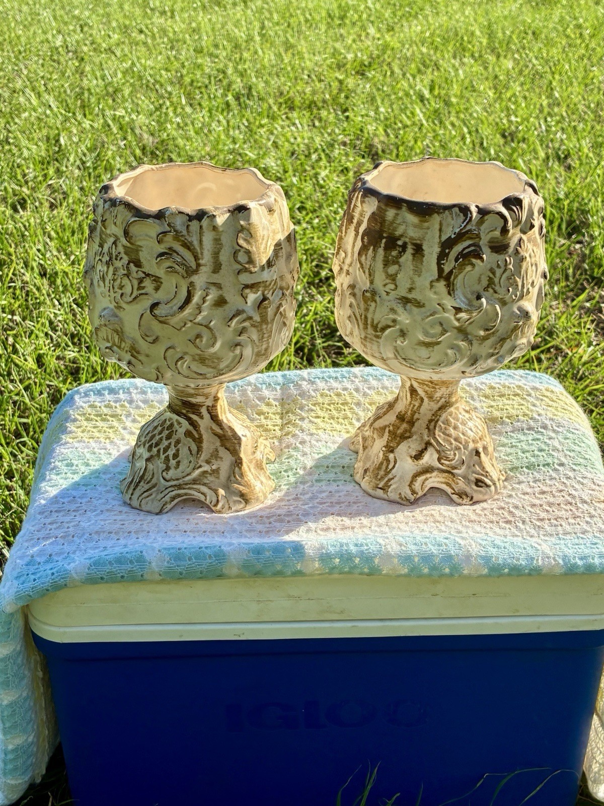 PAIR VINTAGE ARDCO FINE QUALITY “HOLLYWOOD REGENCY” GOBLET PLANTERS