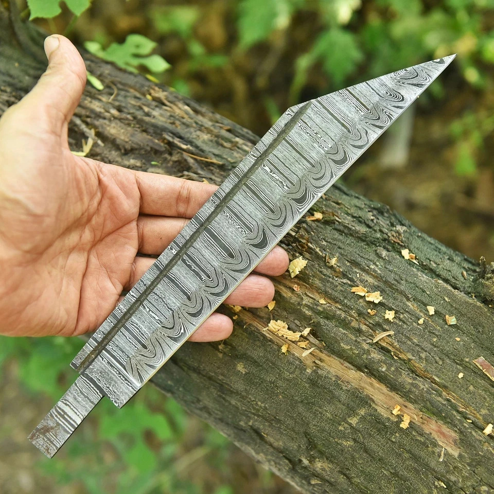 12”CUSTOM HAND FORGED DAMASCUS STEEL HUNTING SEAX KNIFE BLANK BLADE Full .1491