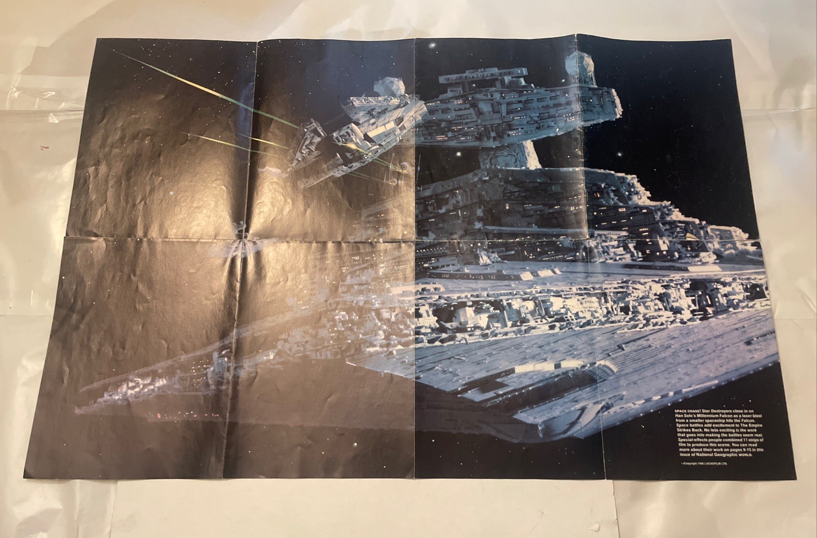 Vintage Star Wars STAR DESTROYER & MILLENIUM FALCON Poster (National Geo, 1980)