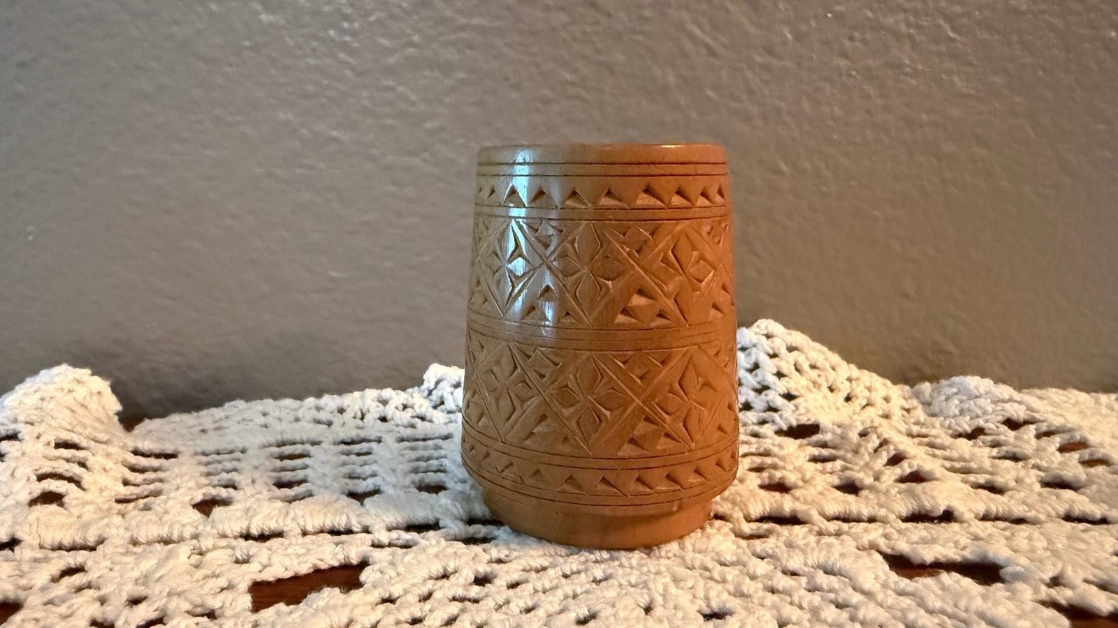 Vintage Hand Carved Wooden Trinket Holder Cup