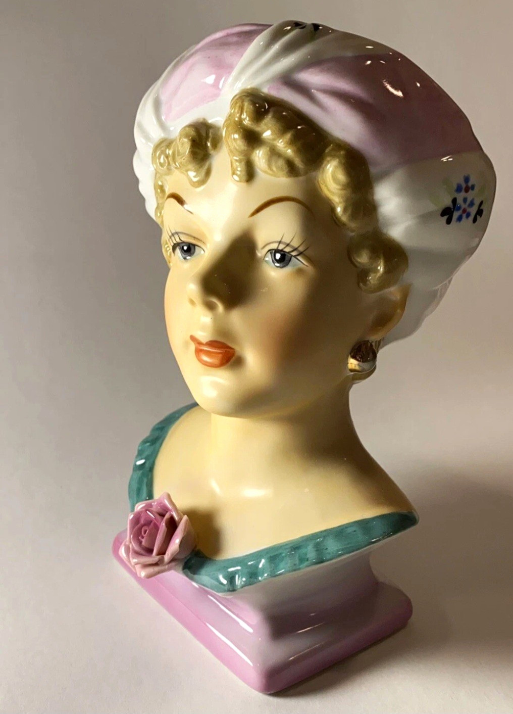 Vintage Napco Lady Head Vase Blonde With Hat 7 Inch Handpainted
