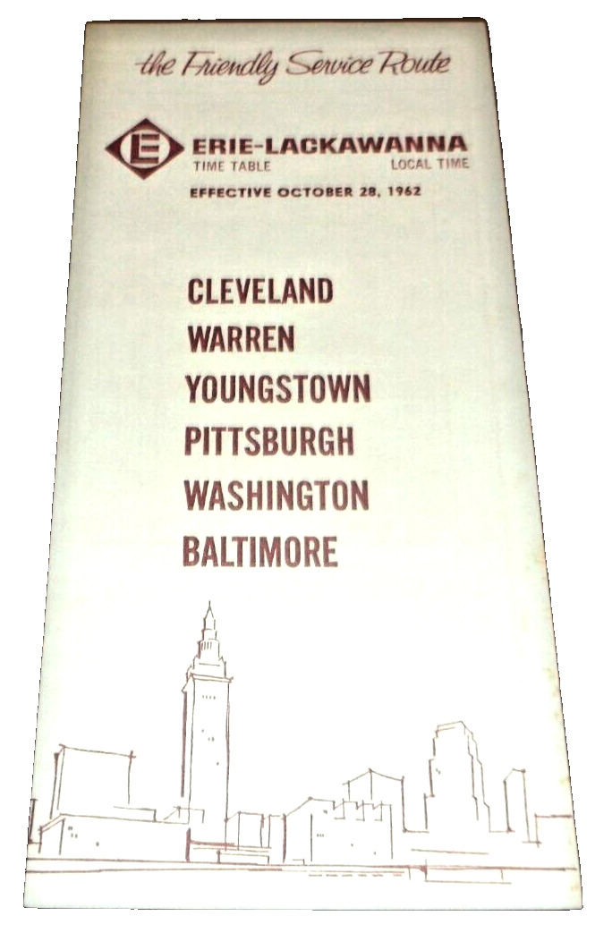 OCTOBER 1962 ERIE LACKAWANNA CLEVELAND PITTSBURGH WASHINGTON PUBLIC TIMETABLE