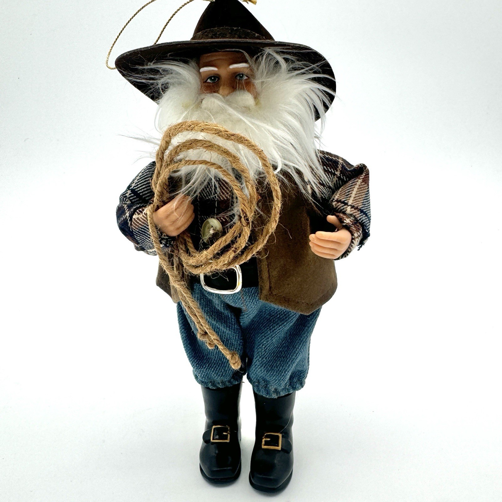 VTG Rustic Cowboy Santa Ornament 9.5” Western Christmas Figure Hanging Decor