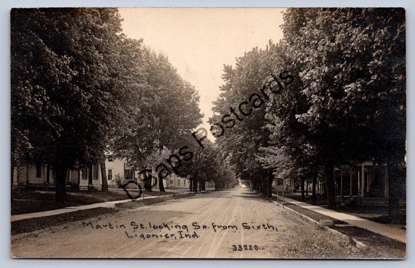 K56/ Ligonier Indiana RPPC Postcard c1910 Martin St from Sixth Homes 240