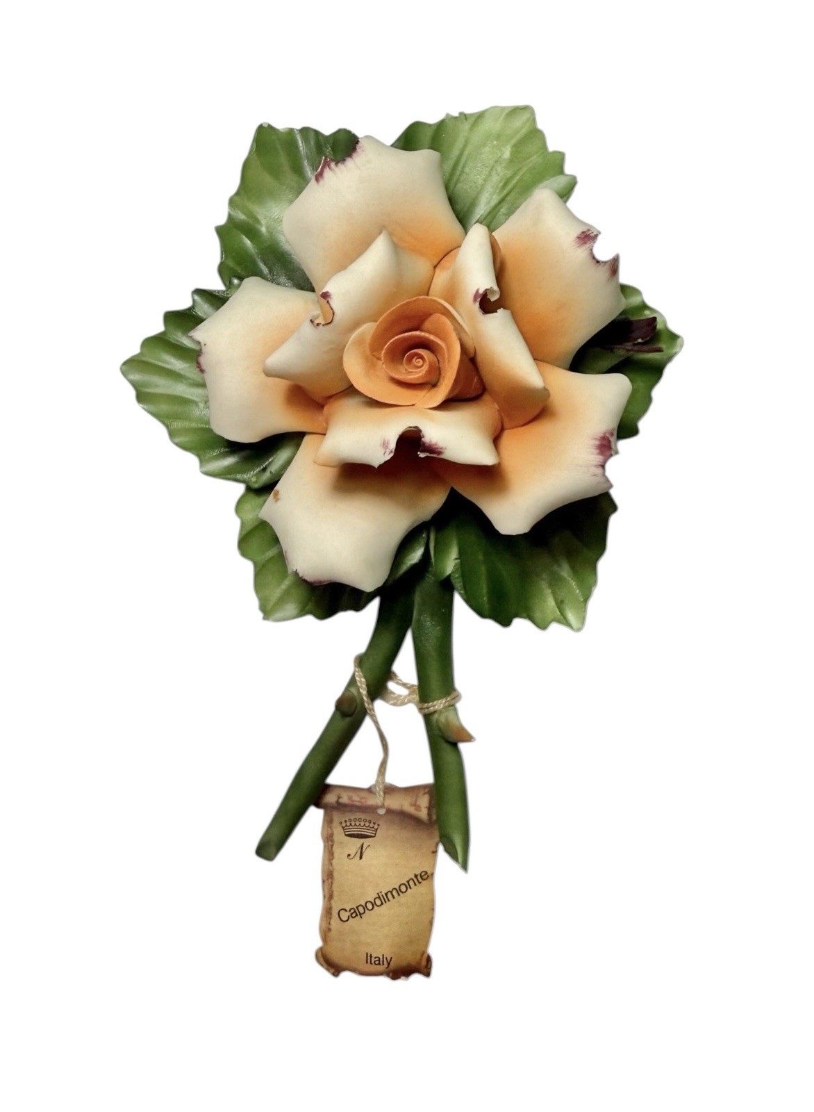 Vintage Capodimonte Napoleon Fabar Porcellane Artistiche Peach Rose Italy *Mint Vintage Capodimonte Napoleon Fabar Porcellane Artistiche Peach Rose Italy *Mint