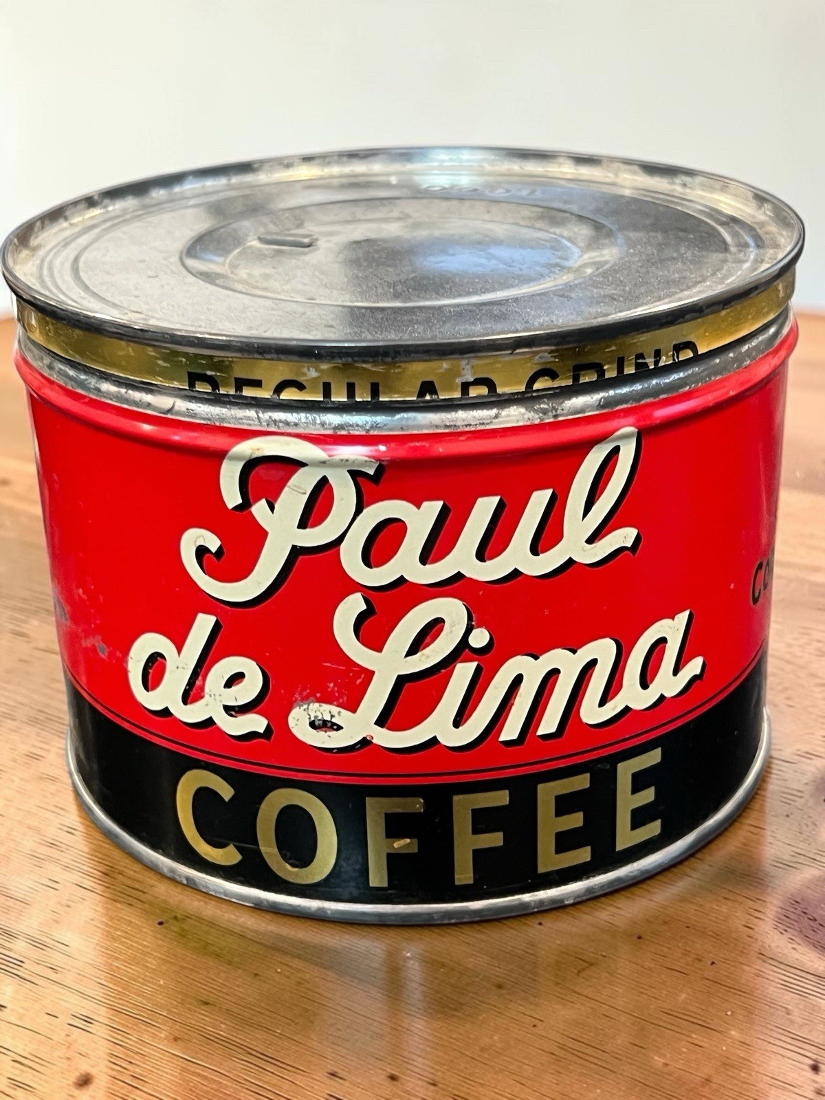 Vintage Paul de Lima Coffee Tin Can 1 lb Syracuse NY Litho Advertising Lid 1930s