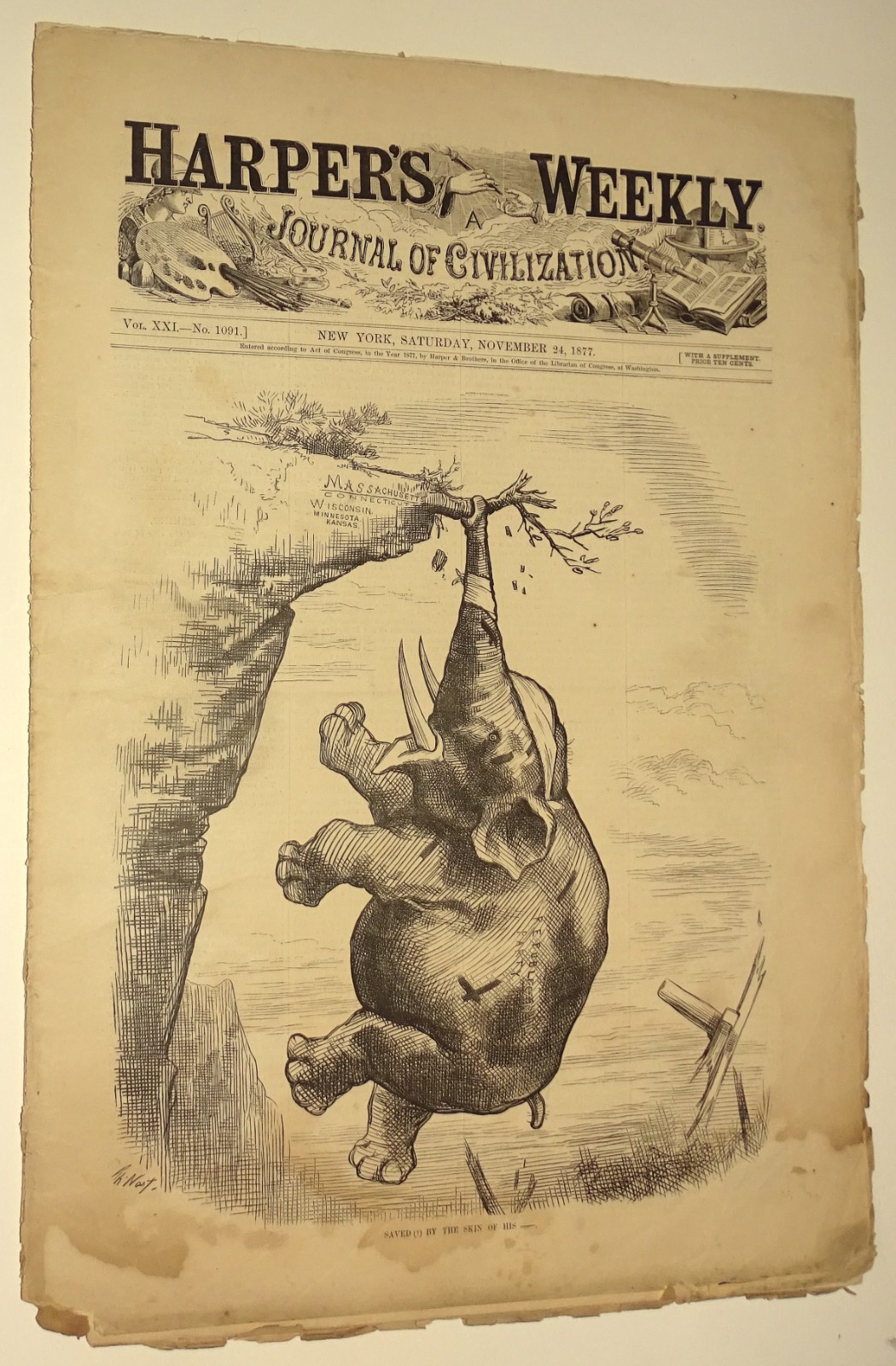 Nov 24, 1877 Harper's Weekly (Poor) Thomas Nast Republican Party Elephant, etc.