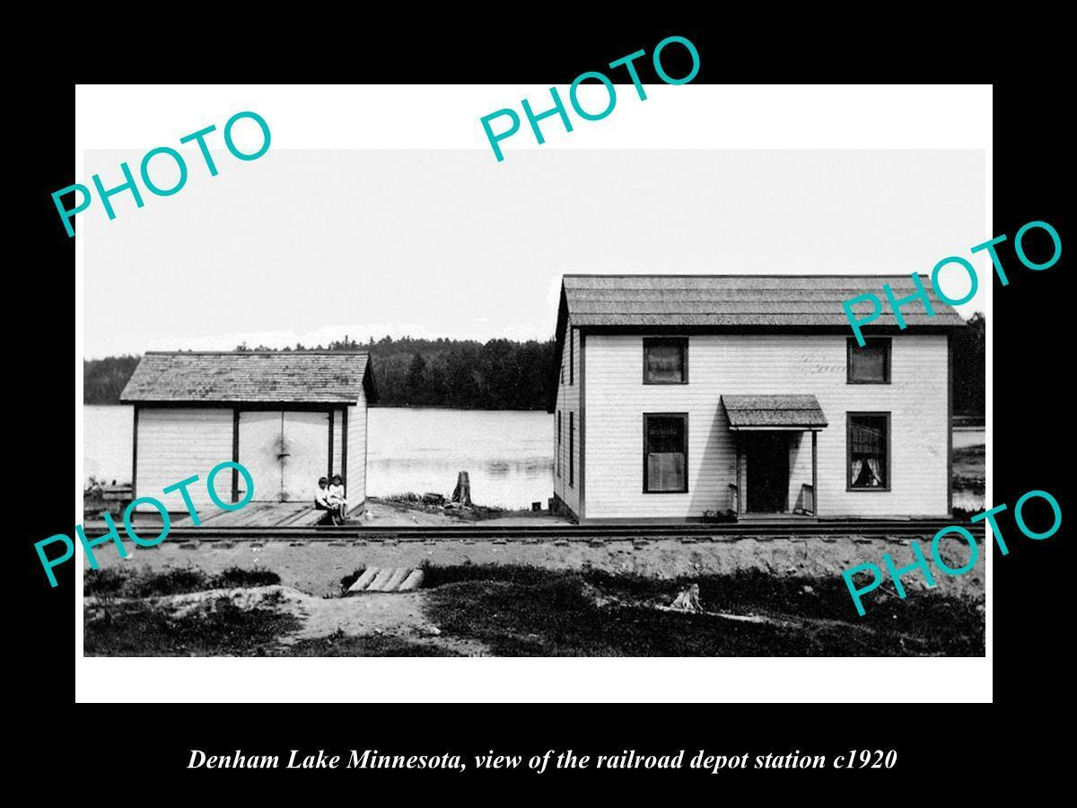 OLD 8x6 HISTORIC PHOTO OF DENHAM LAKE MINNESOTA THE RAILROAD DEPOTc1920