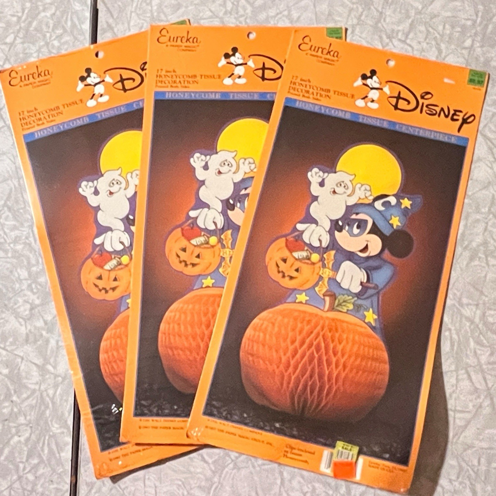 3 Vtg Halloween Honeycomb Die 17” Centerpiece 1987 Eureka MICKEY MOUSE Disney