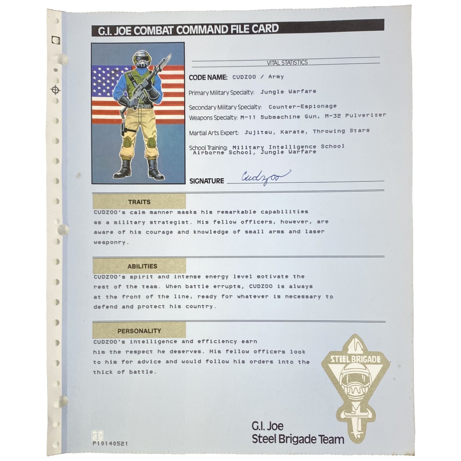 Vintage GI Joe Steel Brigade Combat Command File Card Full 1987 Mail Away