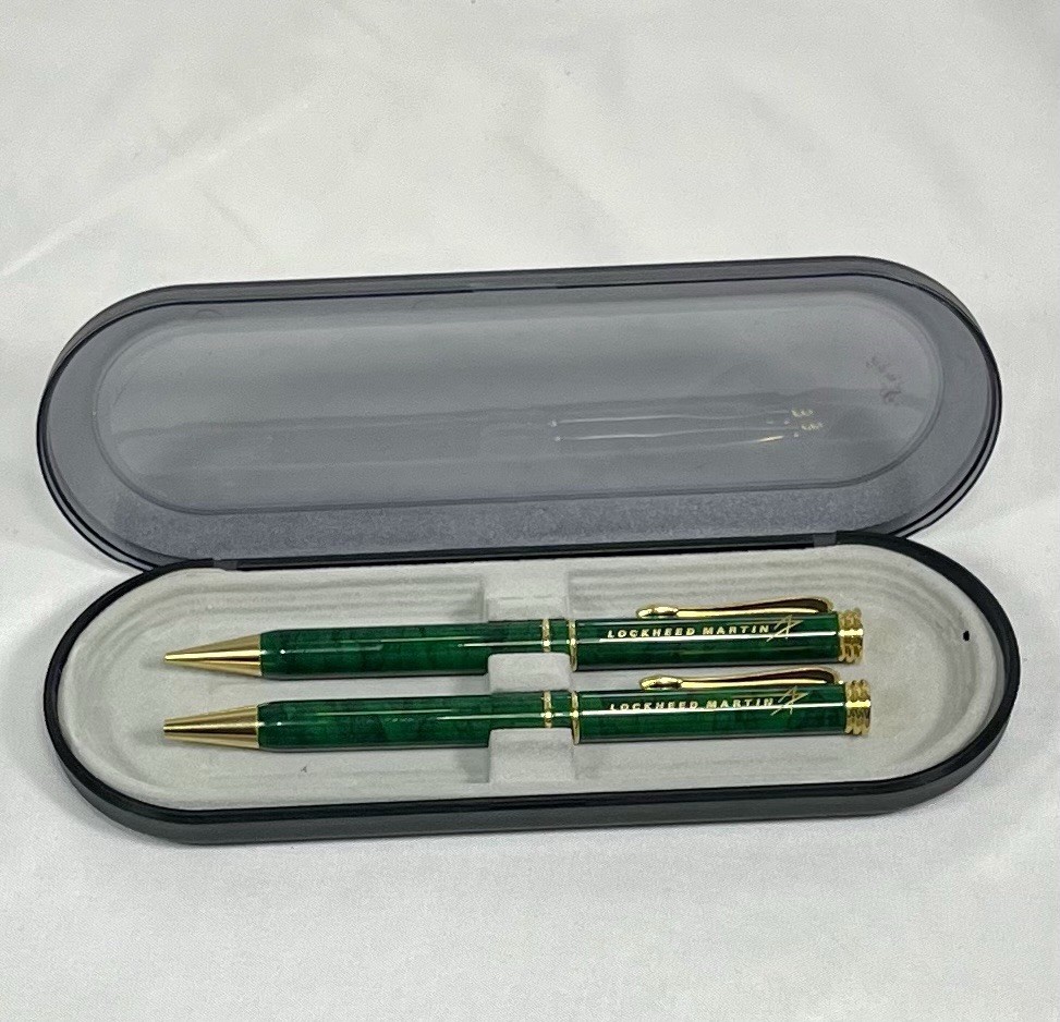 Lockheed Martin Pen & Pencil Set Green Marble Finish - Vintage