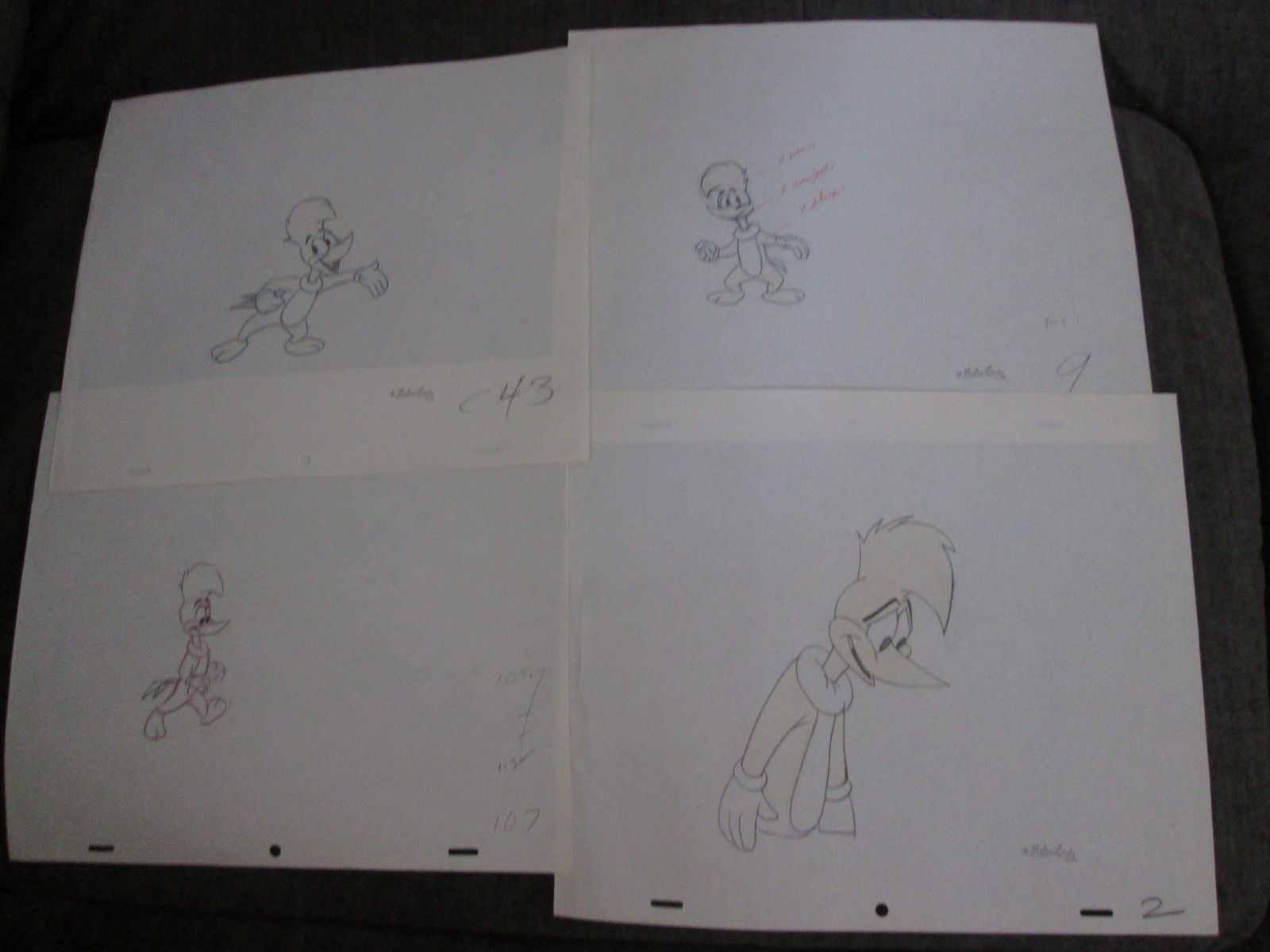 Walter Lantz Woody Woodpecker drawing set of 10 Drawings 1960\'s cel