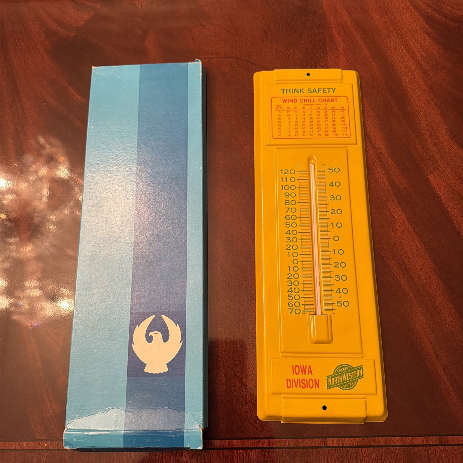 NOS Vintage Chicago Northwestern Railroad Advertising Metal Wall Thermometer
