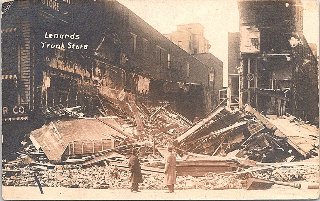 RPPC Rochester New York City Scene Lenard's Trunk Store Fire early 1900s