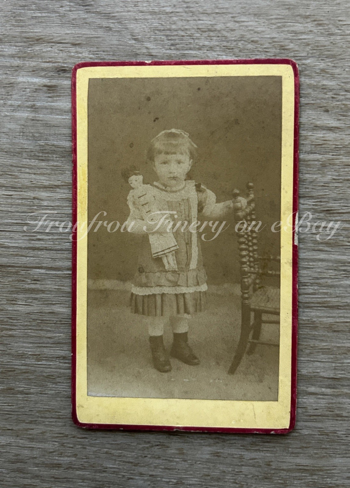 Antique 1880s French Little Girl & Doll CDV Photo Victorian French Doll Beluche