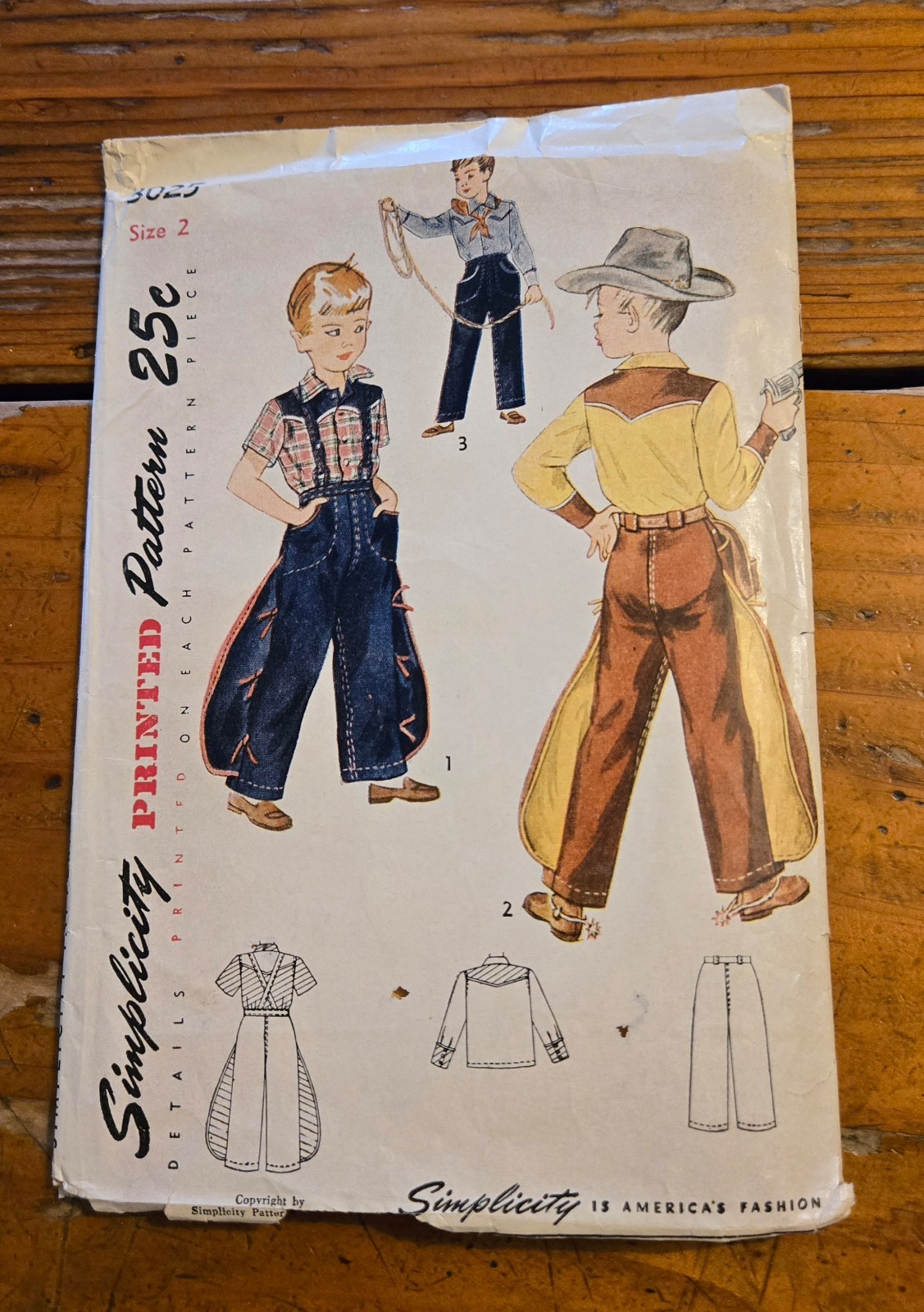 Vtg 1940\'s-50\'s Simplicity Cowboy Chaps, Pants & Shirt Pattern  Size 2 Toddler
