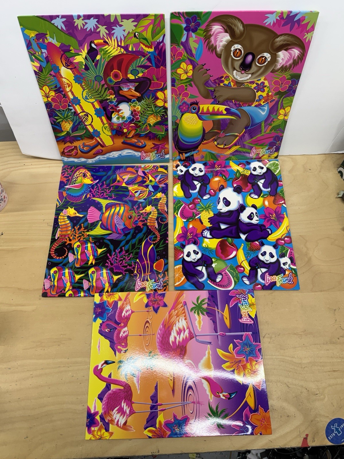 New Vintage Lisa Frank 6 Folders UnPunched Koala Fish Pandas Penguin