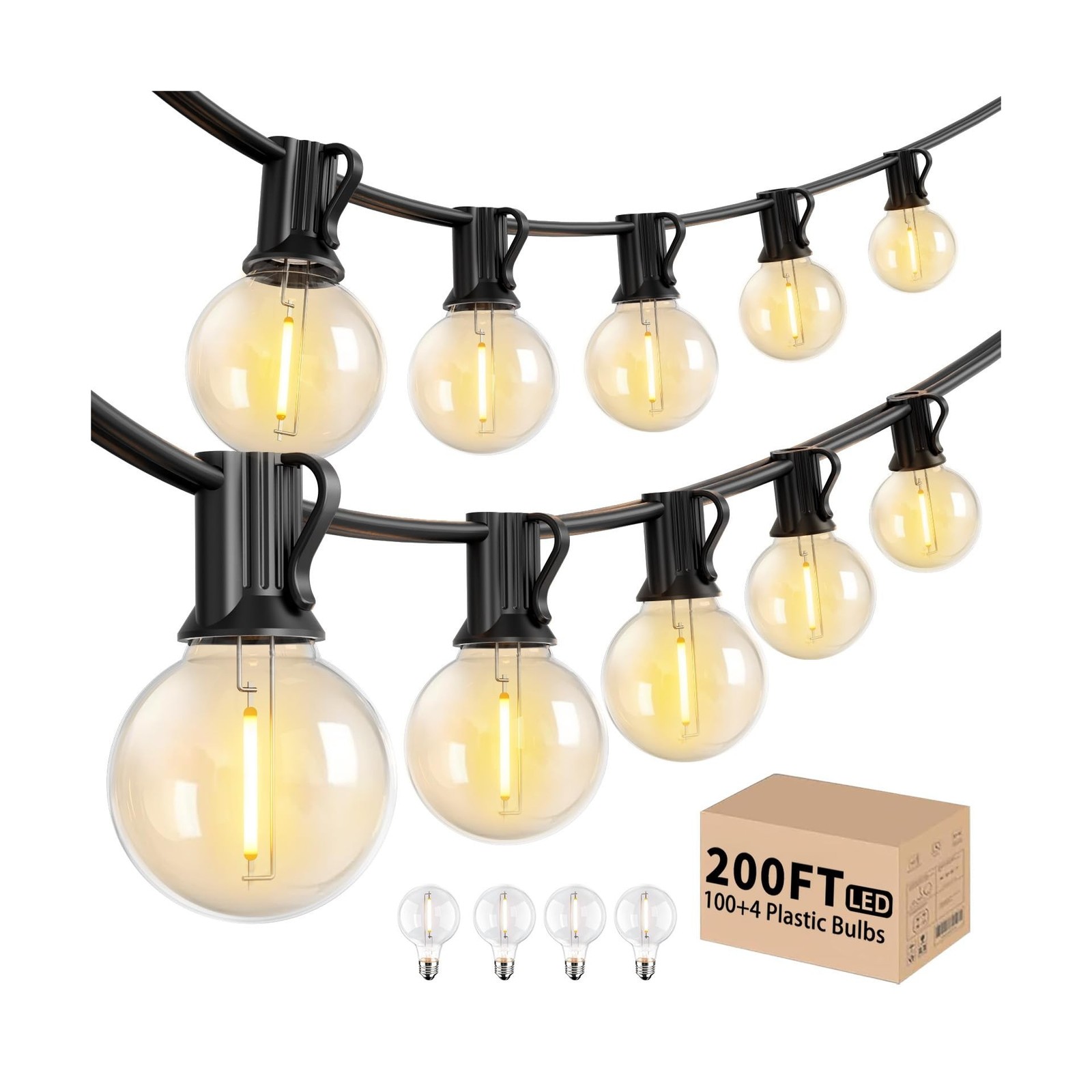 LACHON Outdoor String Lights Waterproof 200 FT with 100 G40 IP65 Bulbs 200FT