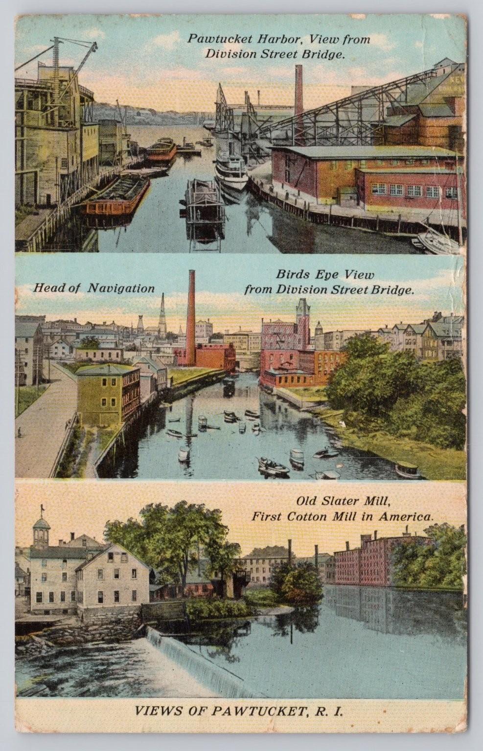 1911 Pawtucket RI Postcard Slater Mill Harbor Division St Bridge Views 1911 Pawtucket RI Postcard Slater Mill Harbor Division St Bridge Views
