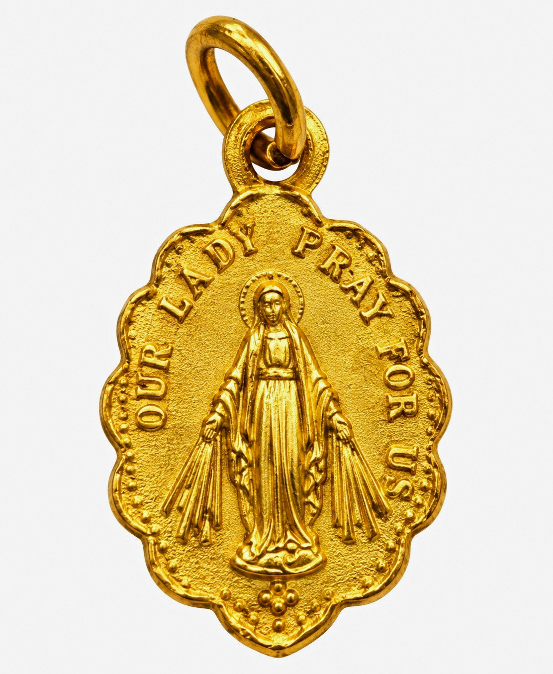 Vintage 18K Yellow Gold Miraculous Medal Virgin Mary Catholic Religious Pendant