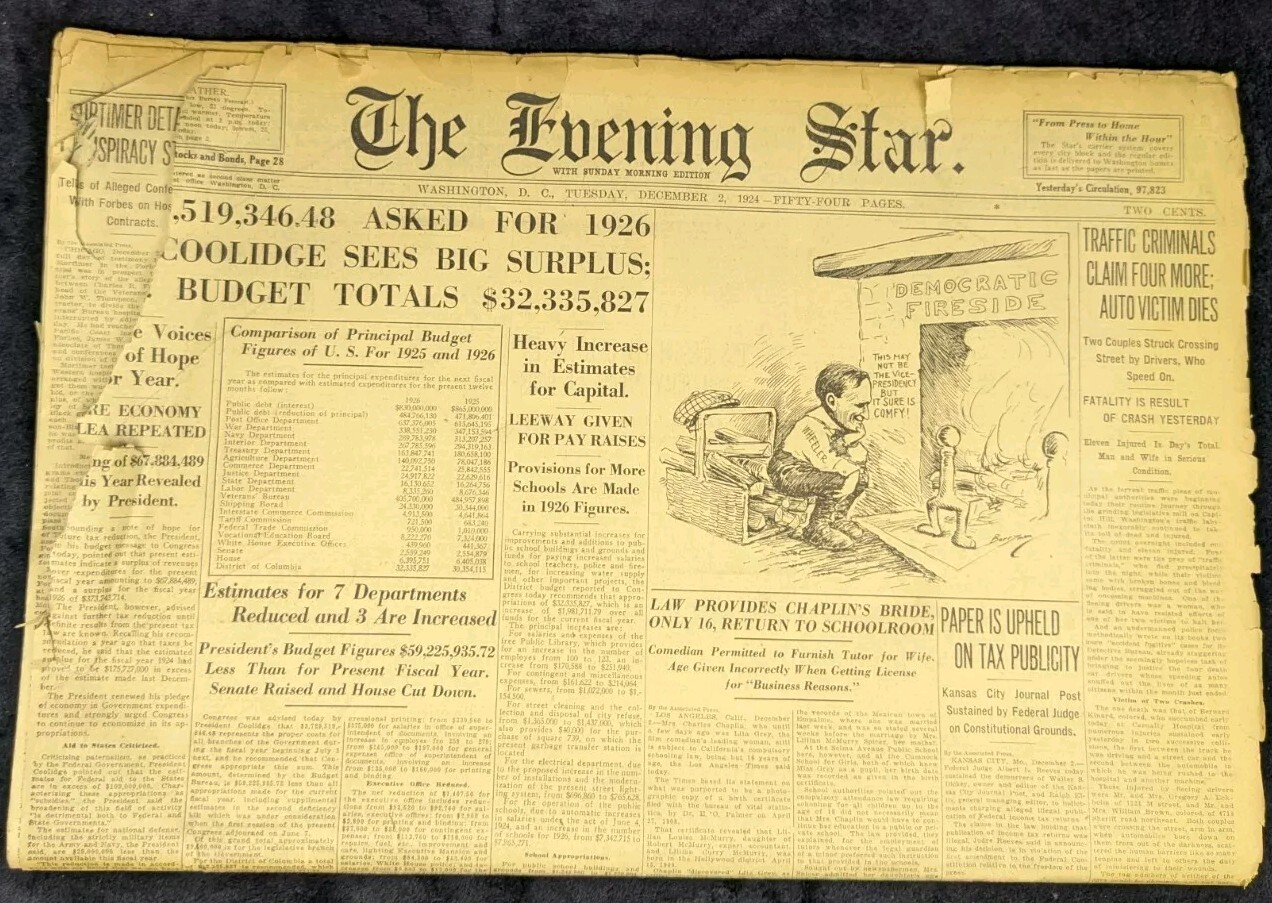 The Evening Star, Washington D.C., 12/2/1924, Cut Edge