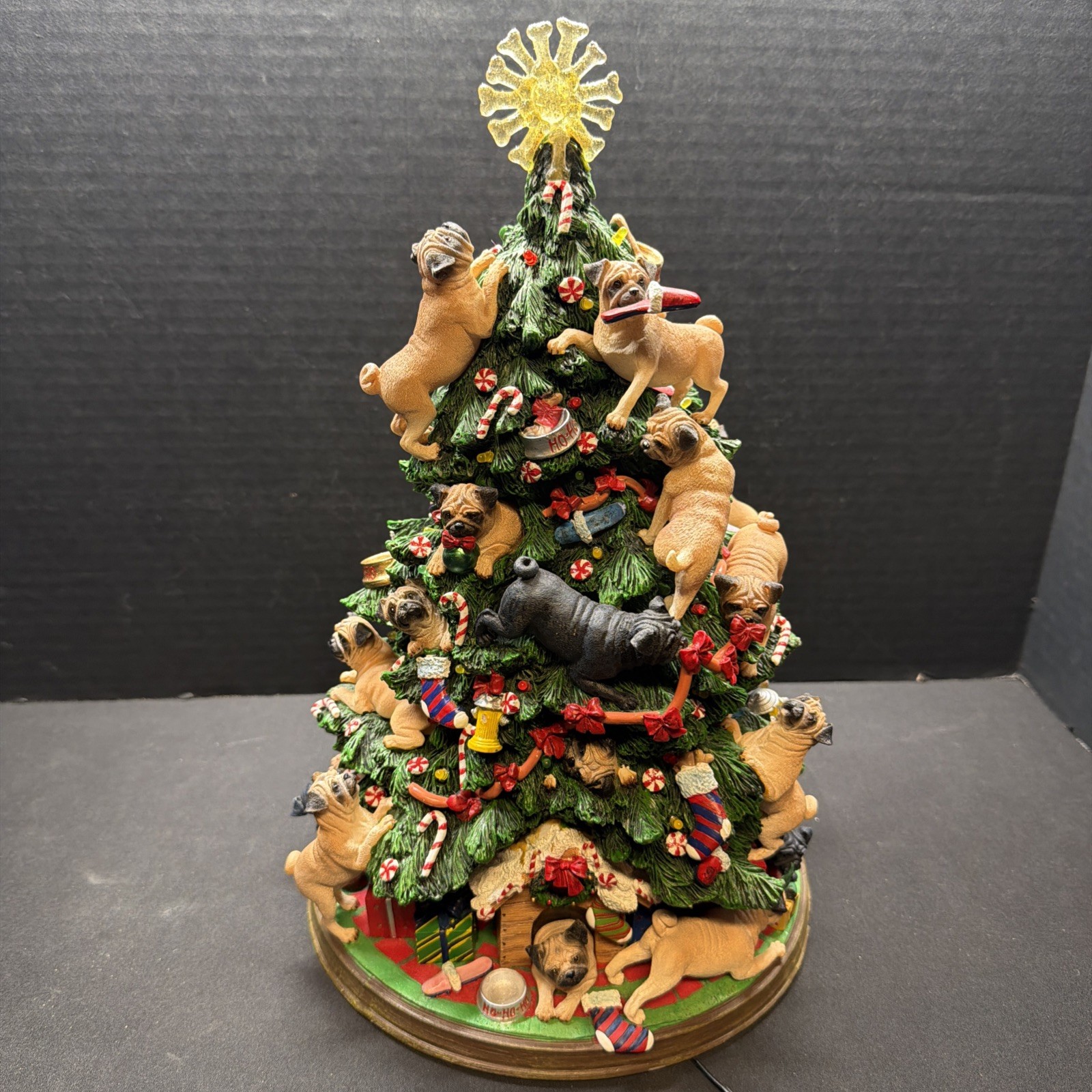 Danbury Mint Pug Christmas Tree Lighted Collectible Figurine