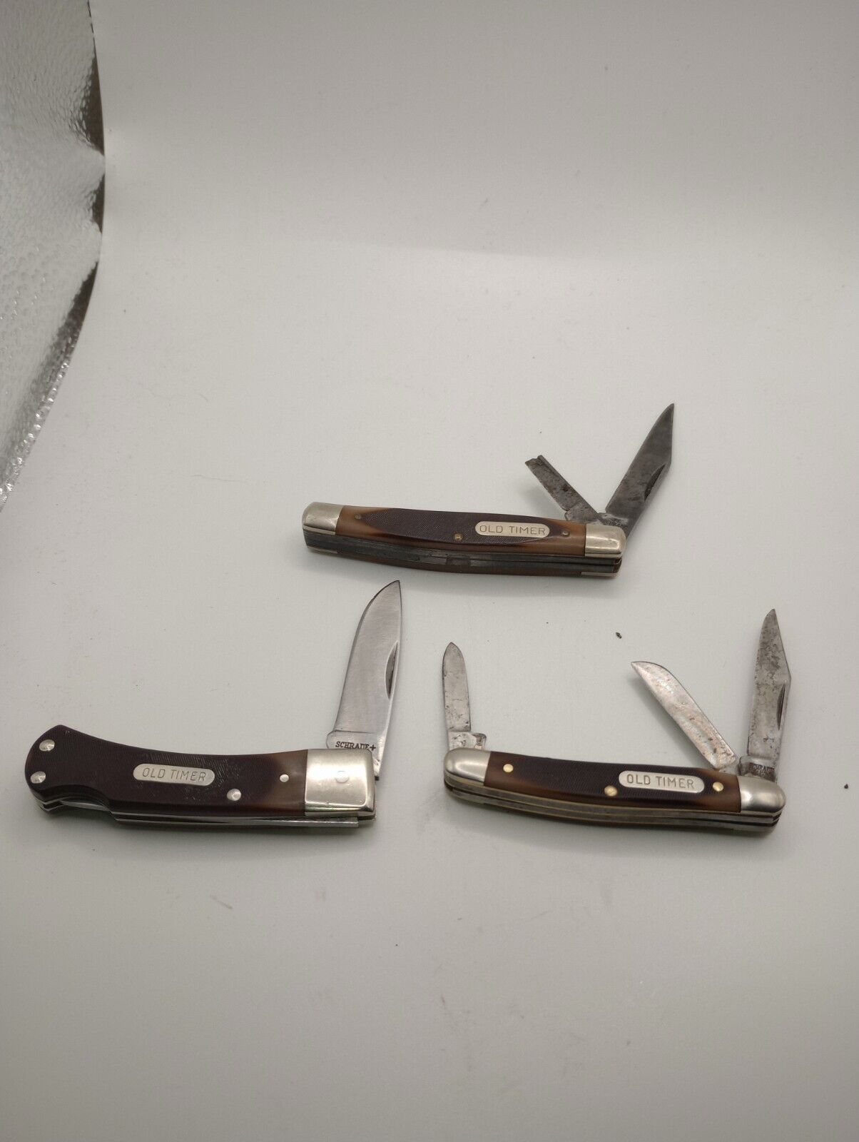 Vintage Schrade Old Timer Lot Of 3 Knives One With Broken Blade
