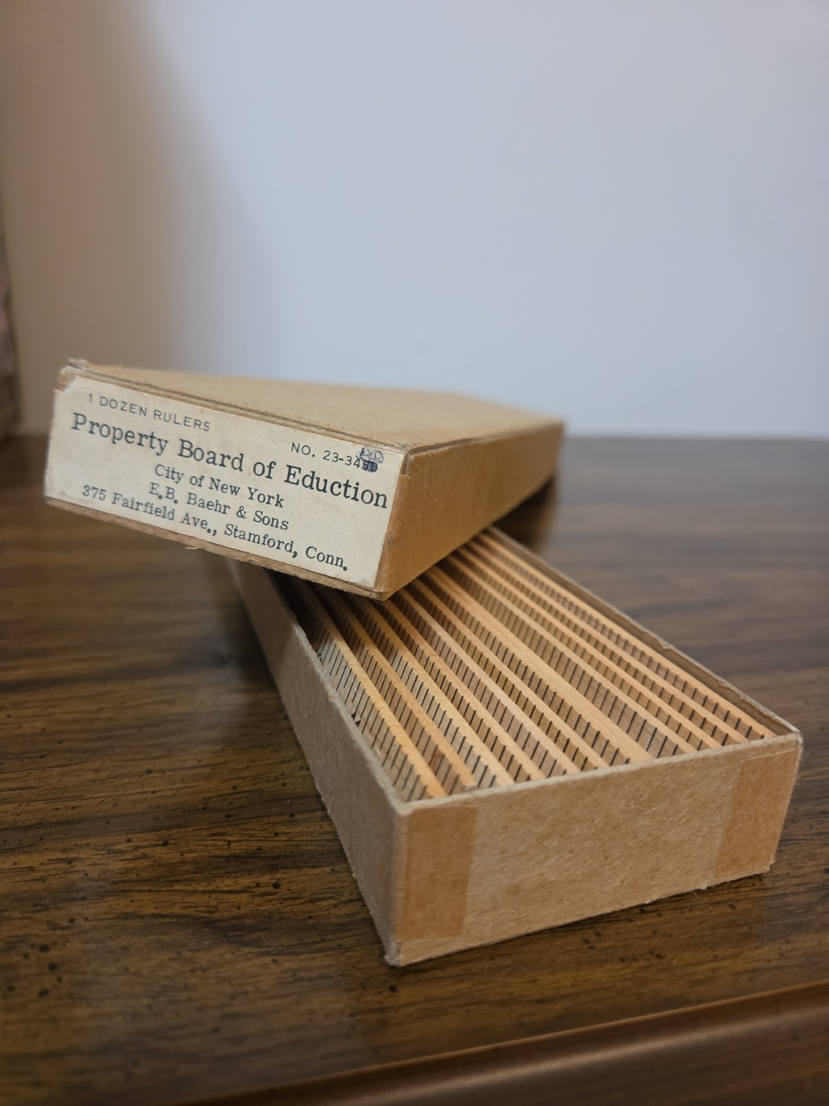 Vintage Mid-century NYC Board Of Education Dozen Box Set Wooden Rulers MISPRINT