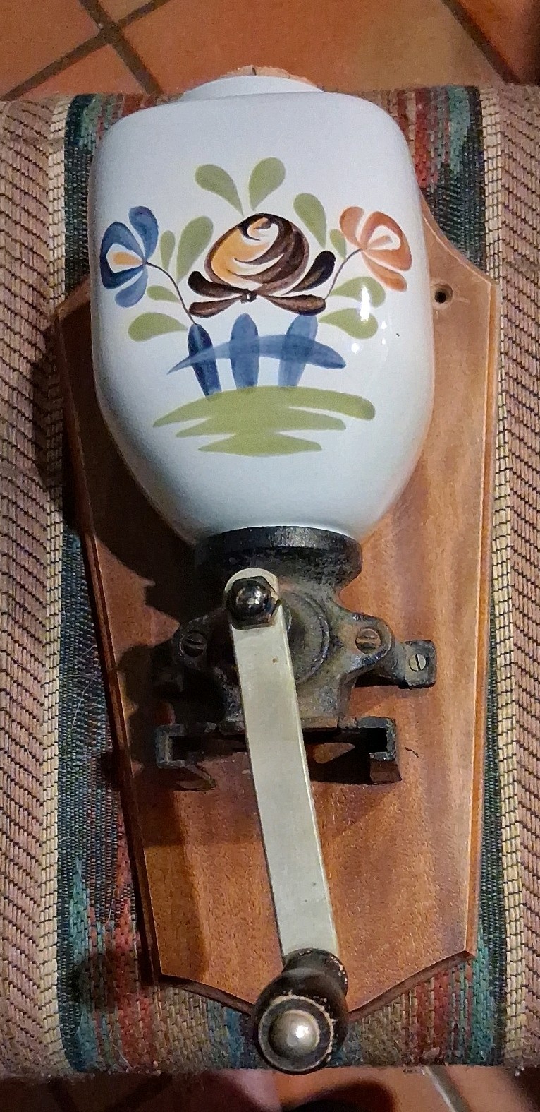 Vintage Wall Mount Ceramic Hand Painted Coffee Grinder Floral Design No Chips