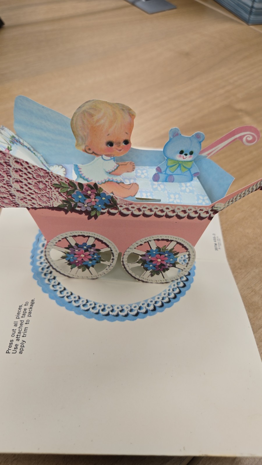 Hallmark VTG Card Ephemera Pop Up Greeting Baby Shower It\'s A Girl Pink Flowers