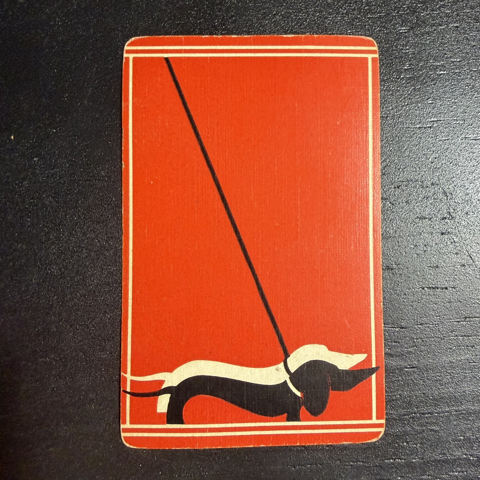Dachshund Puppy Dog on Leash Single Swap Playing Card, Orange -c. 1930s (Linen)