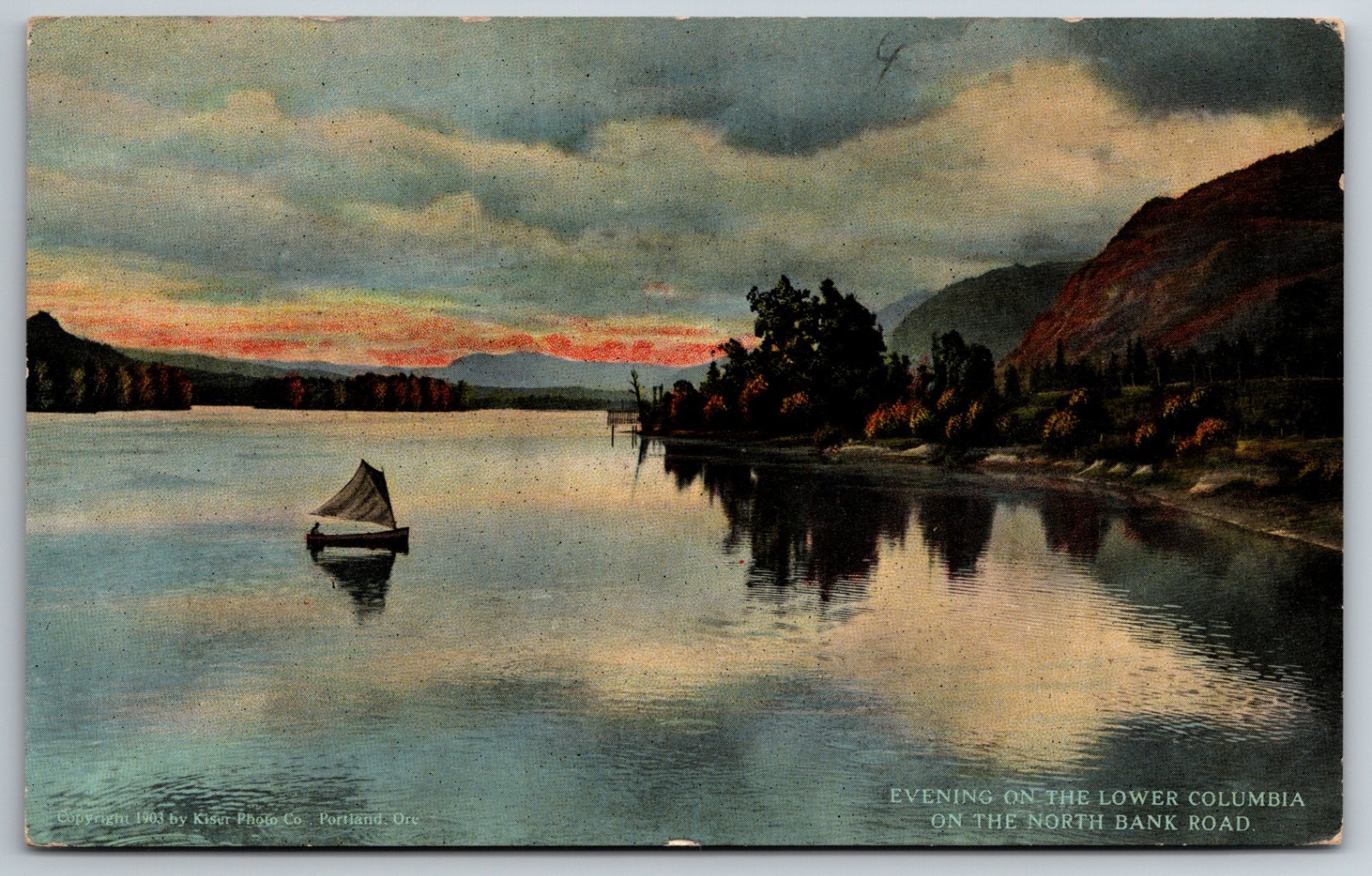 Evening on the Lower Columbia North Bank Road 1915 Portland Oregon Postcard